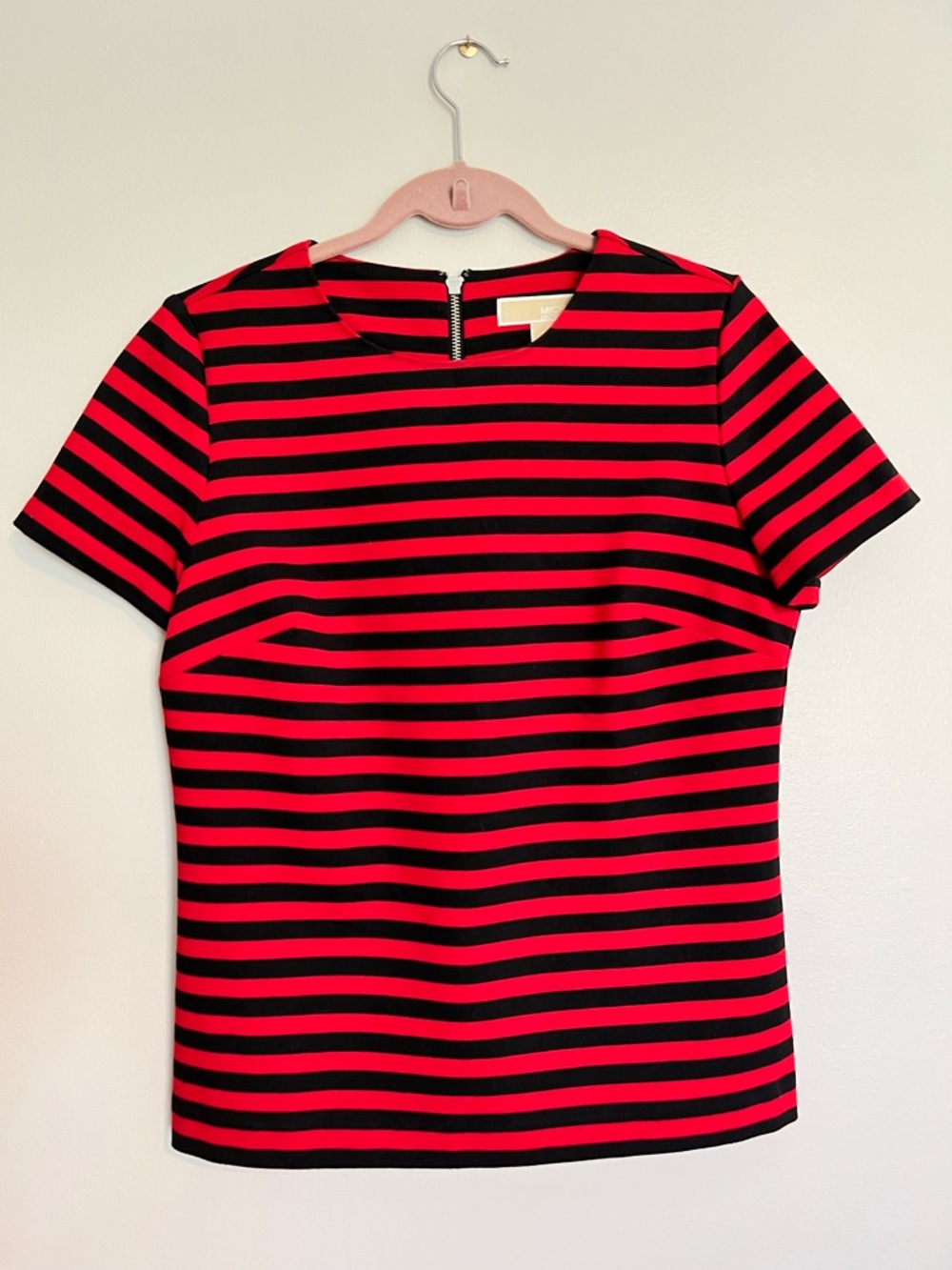 Michael Kors Red and Black Striped Short Sleeve Top